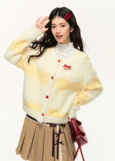 Loose and versatile sweet bowknot cream yellow long cardigan jacket